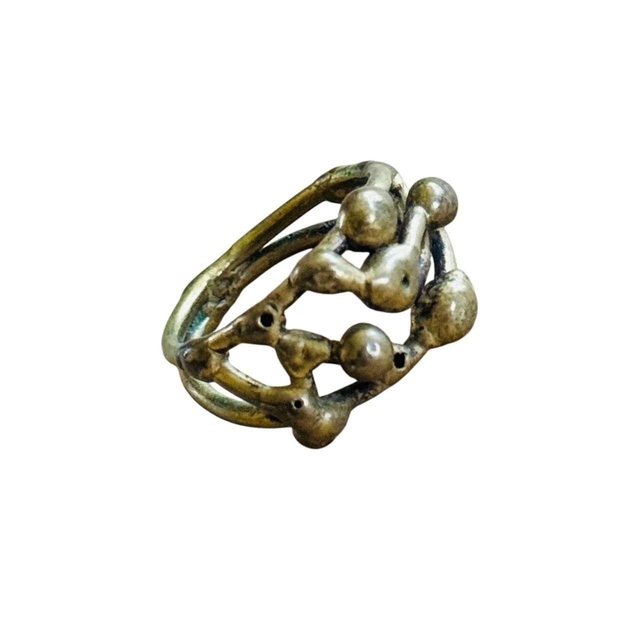 Brutalist Modernist Brutalist Brass Cocktail Ring Statement Sz6 Mcm 70s Vtg Gold